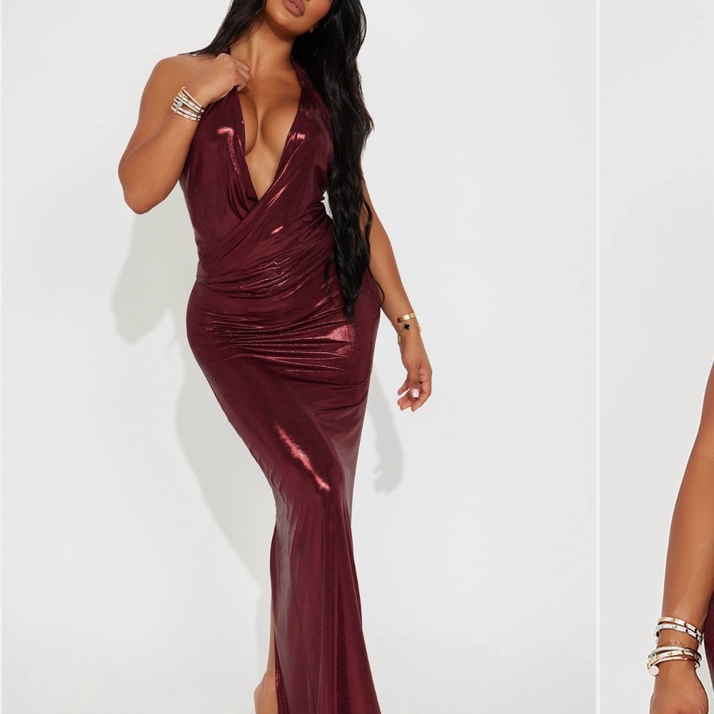 Elegant Burgundy Halter Dress